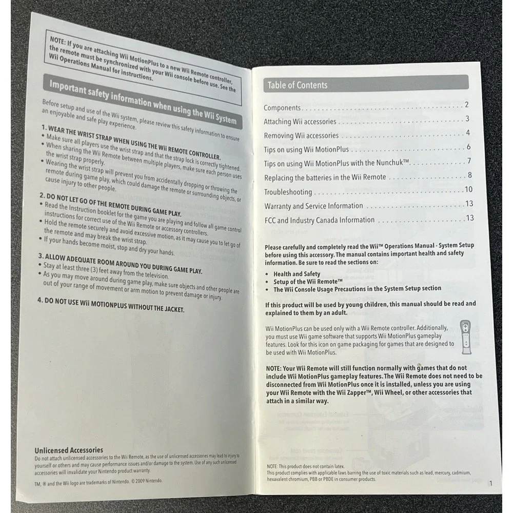 Wii Motion Plus Nintendo Operations Manual Only C/RVL-A-GL1-USZ